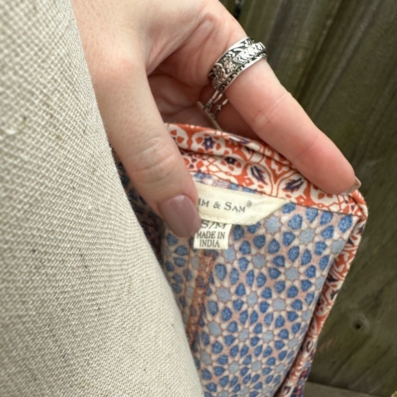 Sim & Sam Boho Geometric Printed Smocked Back Flowy Summer Kimono Cardigan - Picture 6 of 7